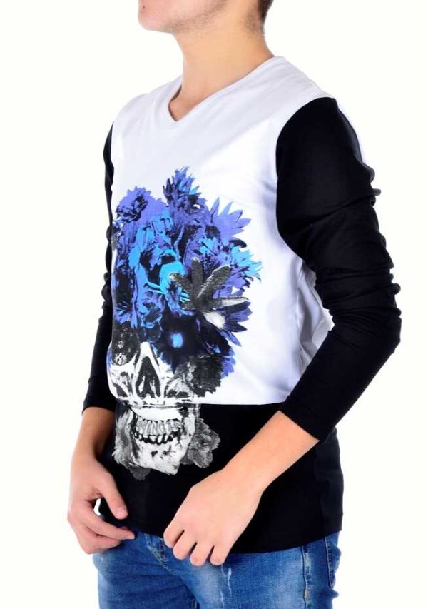 Kingz trendy slim fit v-hals heren skulls sweatshirt Wit