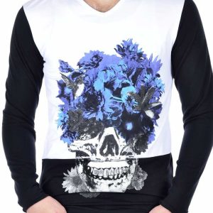 Kingz trendy slim fit v-hals heren skulls sweatshirt Wit