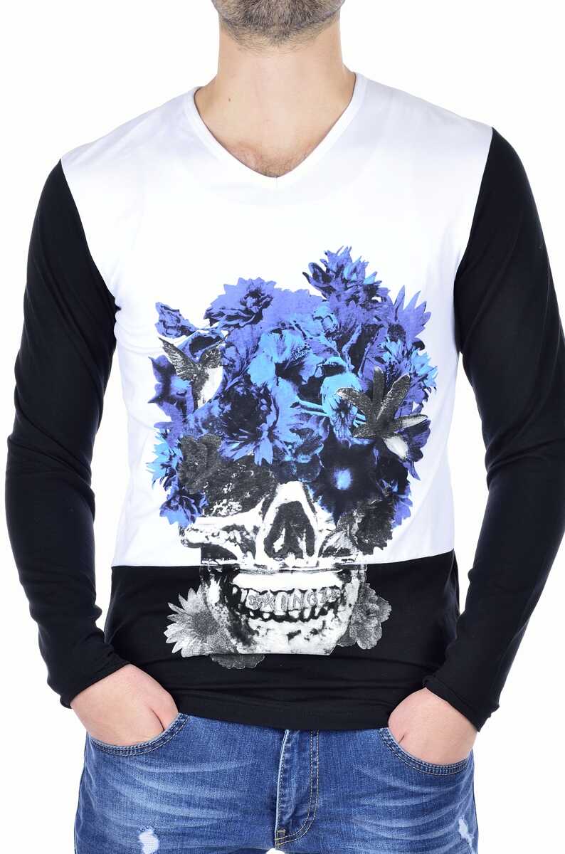 Kingz trendy slim fit v-hals heren skulls sweatshirt Wit