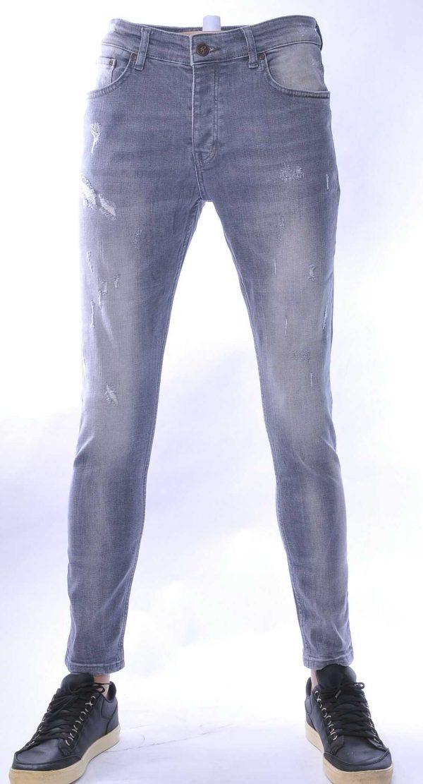 MONTFLEURI hippie gescheurde slim fit stretch heren jeans Grijs