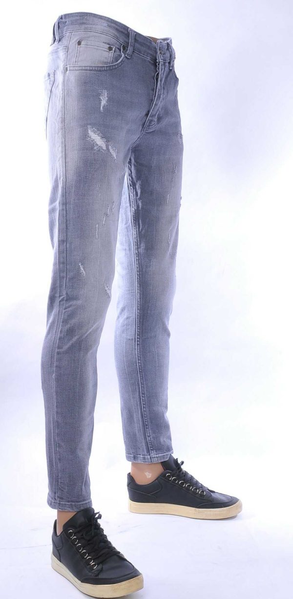 MONTFLEURI hippie gescheurde slim fit stretch heren jeans Grijs