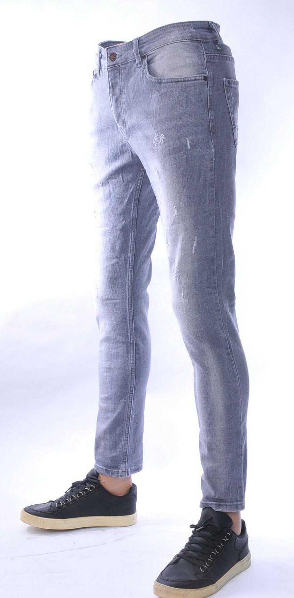 MONTFLEURI hippie gescheurde slim fit stretch heren jeans Grijs