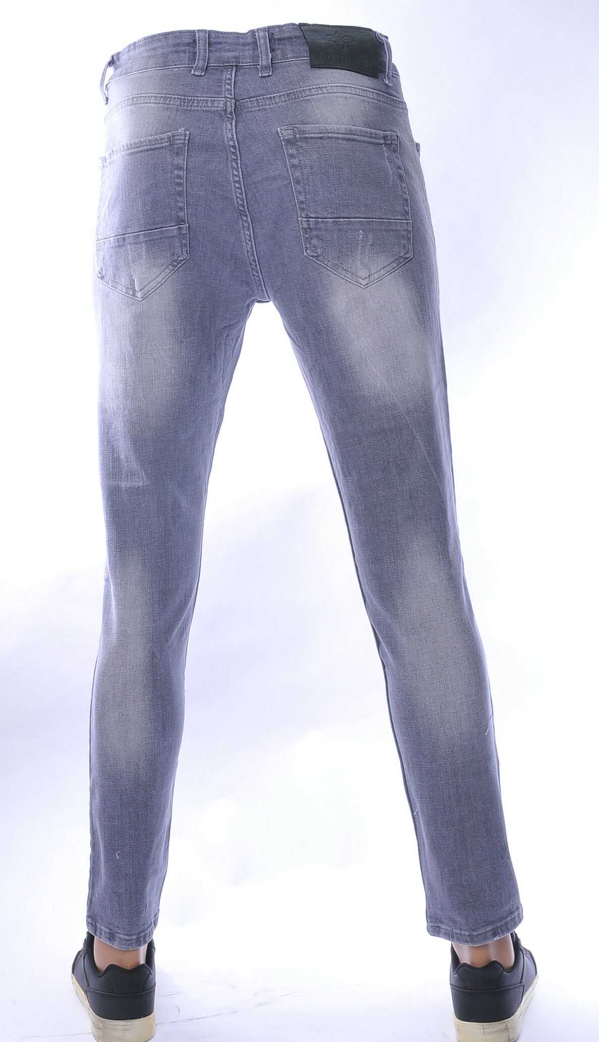 MONTFLEURI hippie gescheurde slim fit stretch heren jeans Grijs