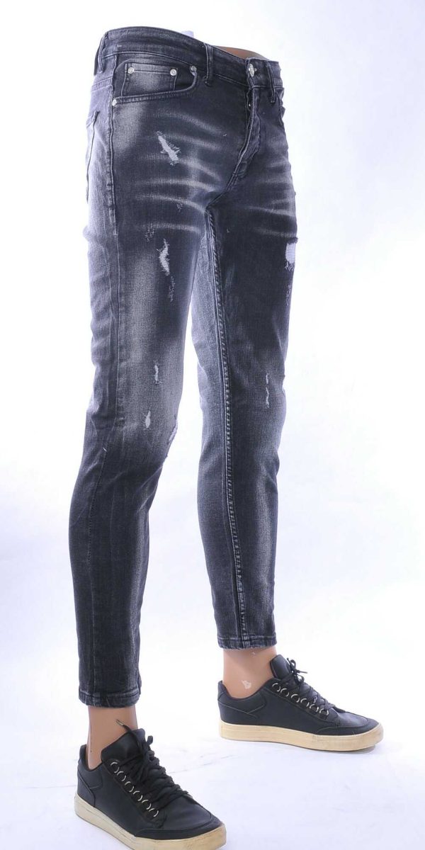 MONTFLEURI hippie gescheurde slim fit stretch heren jeans Zwart