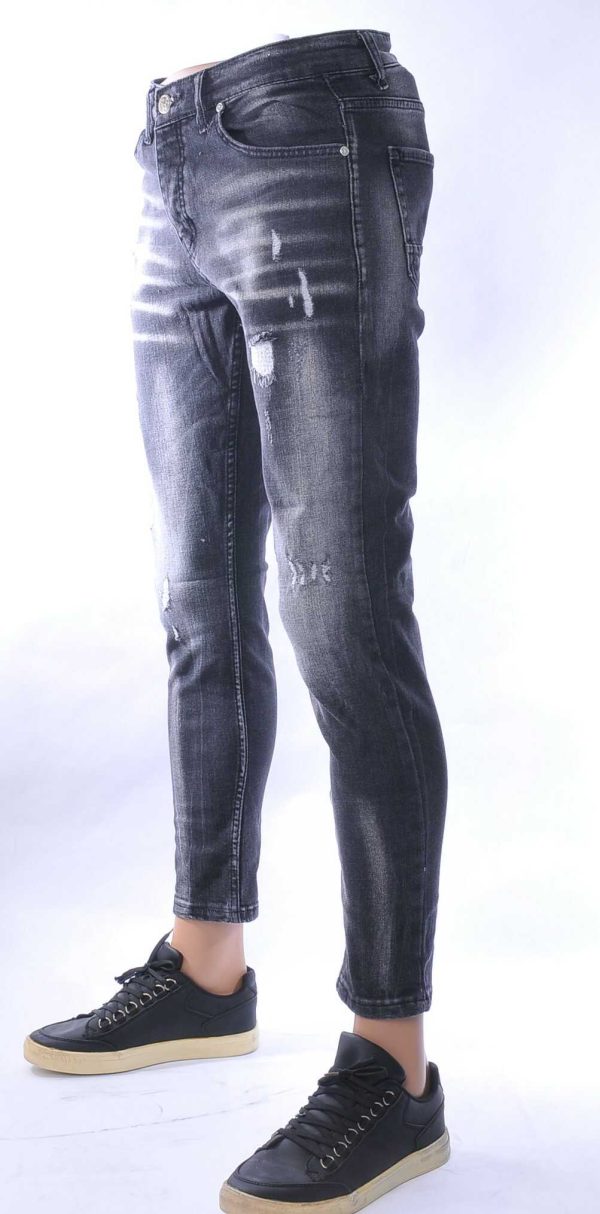 MONTFLEURI hippie gescheurde slim fit stretch heren jeans Zwart