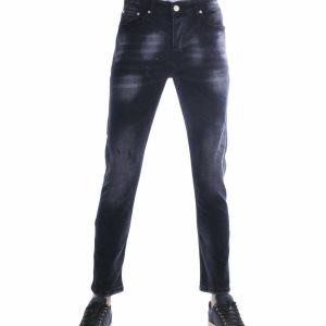 MONTFLEURI Hippie Gescheurde Gewassen Slim Fit Stretch Heren Jeans - Zwart