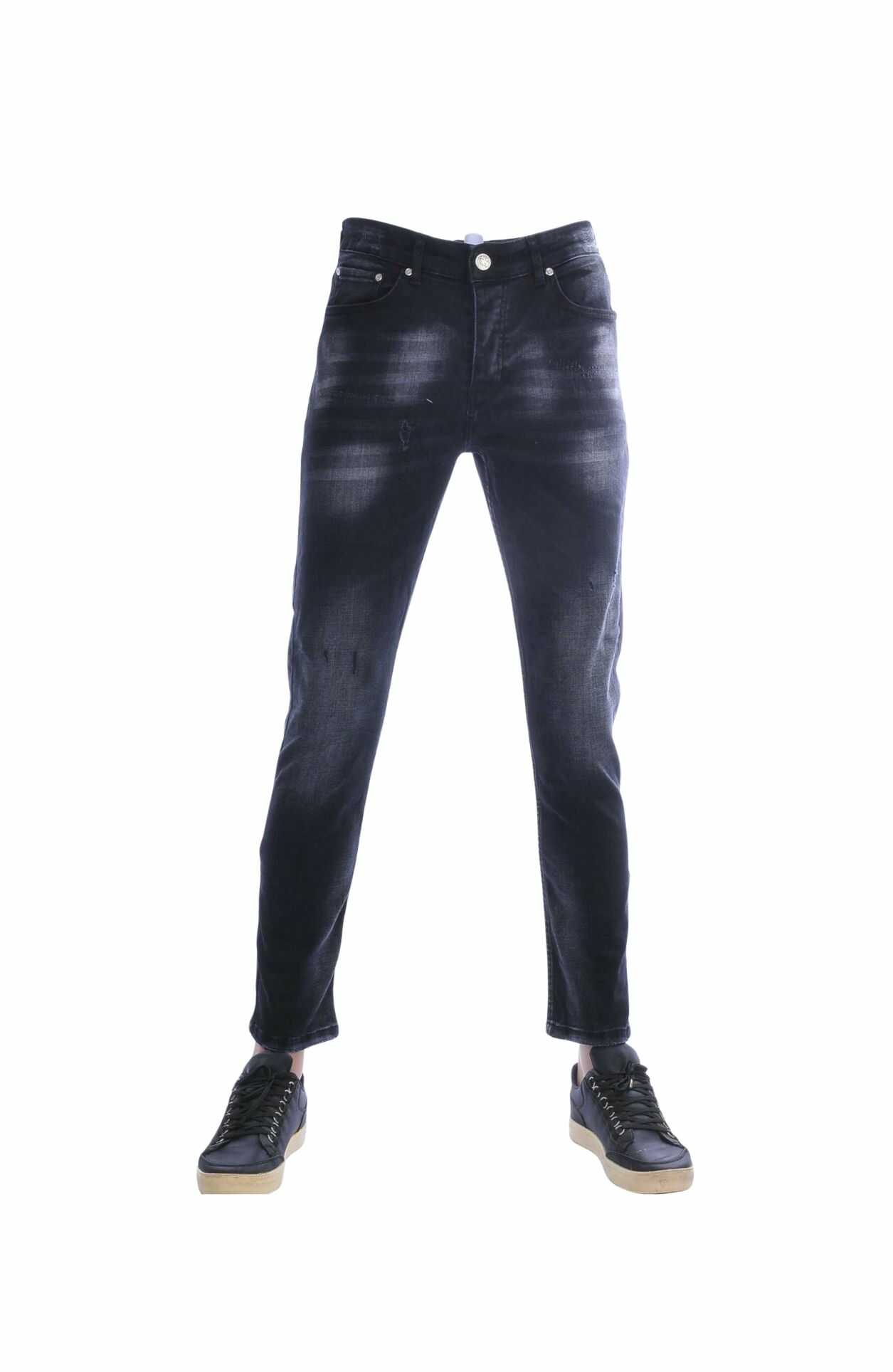 MONTFLEURI Hippie Gescheurde Gewassen Slim Fit Stretch Heren Jeans - Zwart