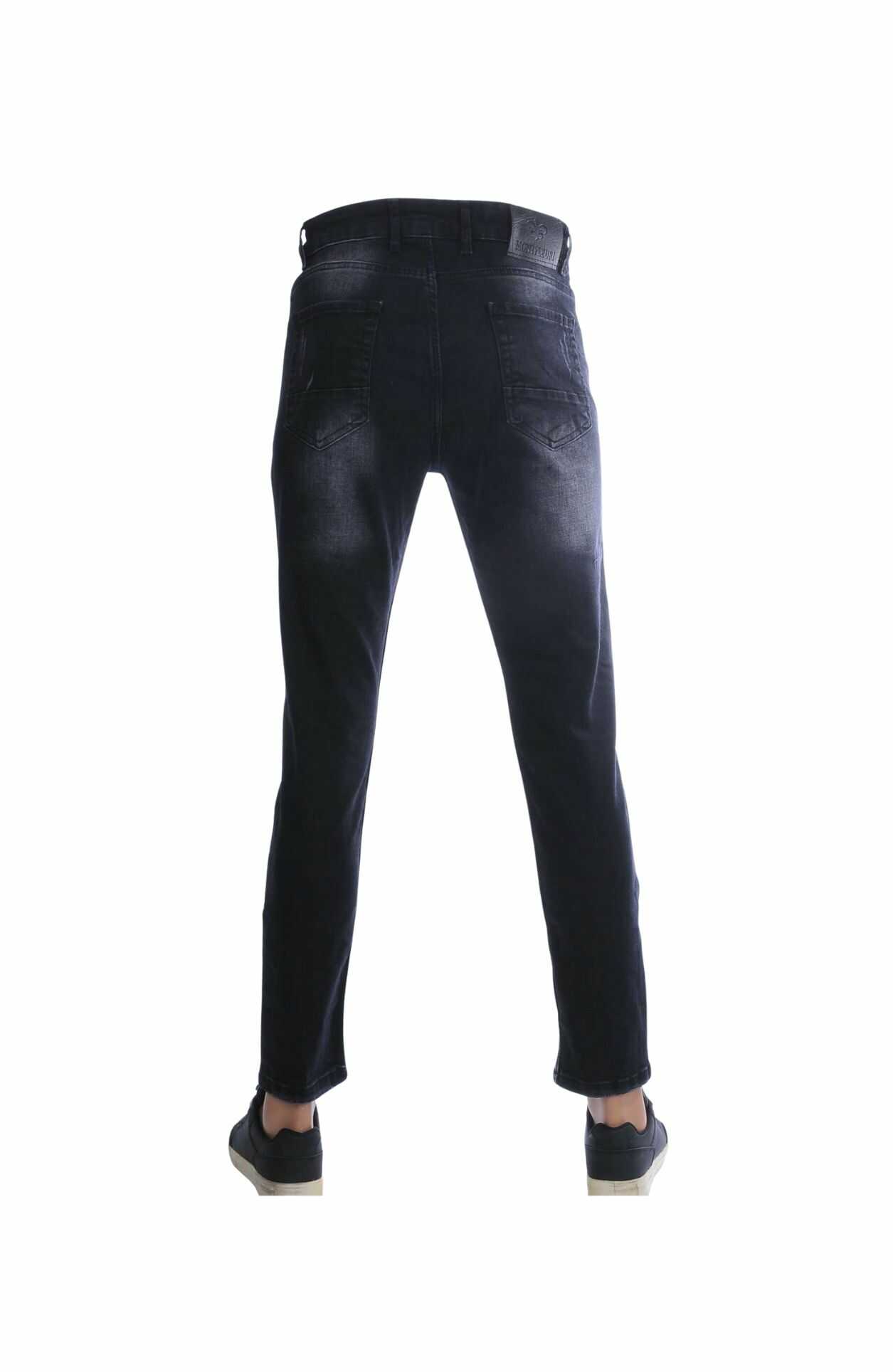 MONTFLEURI Hippie Gescheurde Gewassen Slim Fit Stretch Heren Jeans - Zwart