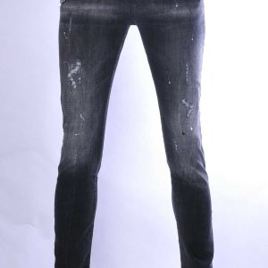 ICON2 hippie gescheurde slim fit stretch heren jeans met verfspatten Zwart