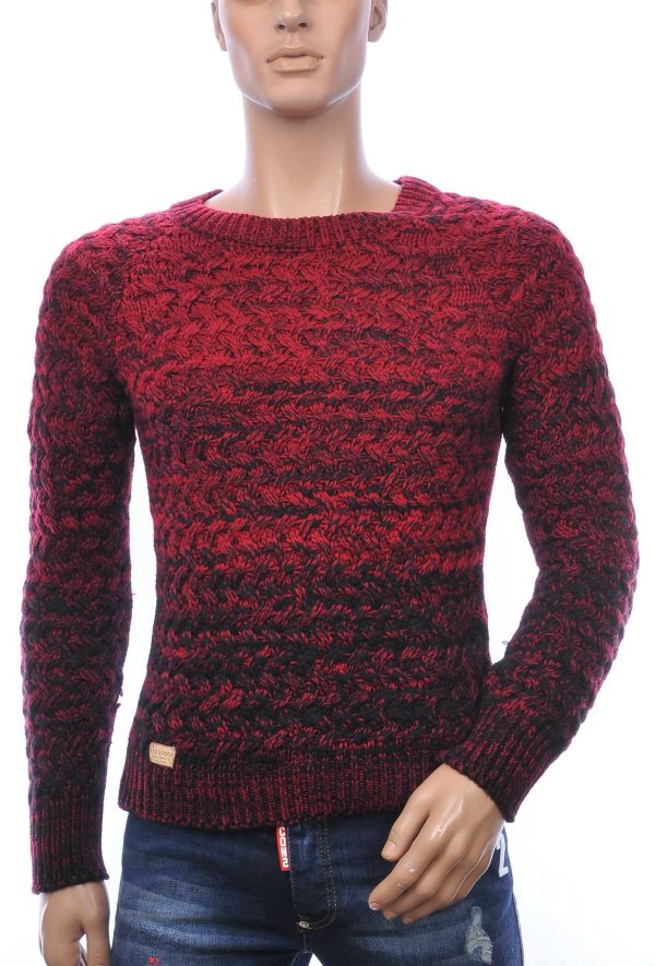 Red Bridge Wolff Blitz Moncler DIOR Philipp Plein PRADA Louis Vuitton GUCCI VERSACE KENZO Dsquared2 Levi's CHASIN G-STAR DOLCE & GABBANA DIESEL PME LEGEND WAM DENIM LACOSTE allover modern dessin grof gebreide ronde hals heren wintertrui Bordeaux