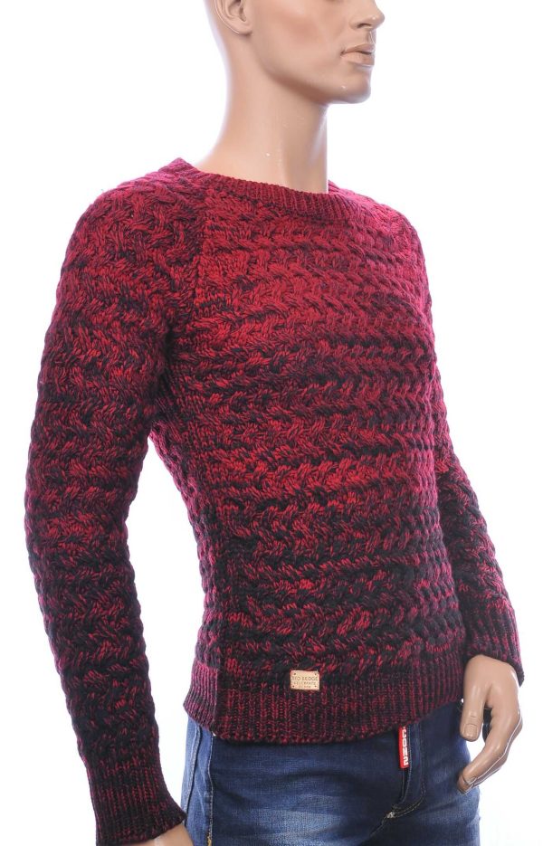 Red Bridge Wolff Blitz Moncler DIOR Philipp Plein PRADA Louis Vuitton GUCCI VERSACE KENZO Dsquared2 Levi's CHASIN G-STAR DOLCE & GABBANA DIESEL PME LEGEND WAM DENIM LACOSTE allover modern dessin grof gebreide ronde hals heren wintertrui Bordeaux