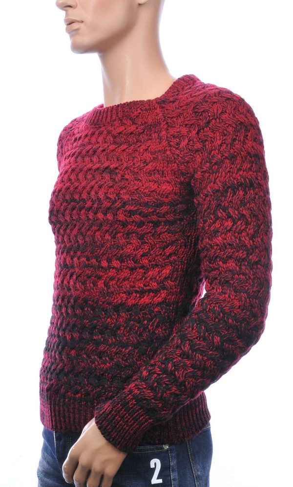 Red Bridge Wolff Blitz Moncler DIOR Philipp Plein PRADA Louis Vuitton GUCCI VERSACE KENZO Dsquared2 Levi's CHASIN G-STAR DOLCE & GABBANA DIESEL PME LEGEND WAM DENIM LACOSTE allover modern dessin grof gebreide ronde hals heren wintertrui Bordeaux