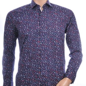 CARTER DAVIS Italiaanse getailleerd slim fit allover cijfers dessin heren overhemd Navy
