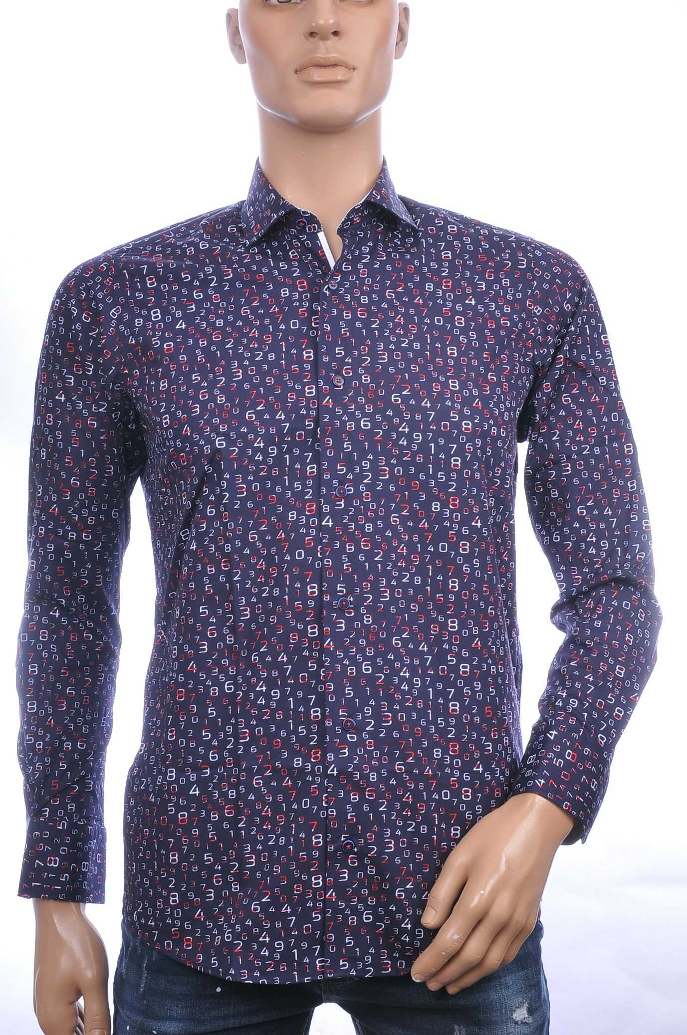 CARTER DAVIS Italiaanse getailleerd slim fit allover cijfers dessin heren overhemd Navy