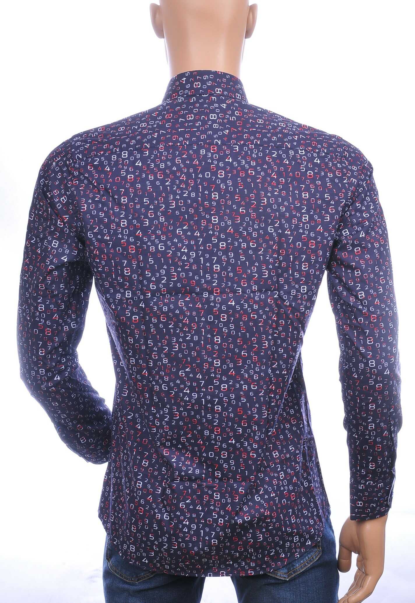 CARTER DAVIS Italiaanse getailleerd slim fit allover cijfers dessin heren overhemd Navy