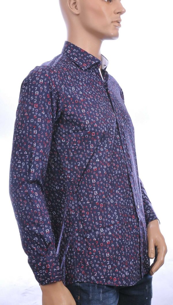 CARTER DAVIS Italiaanse getailleerd slim fit allover cijfers dessin heren overhemd Navy