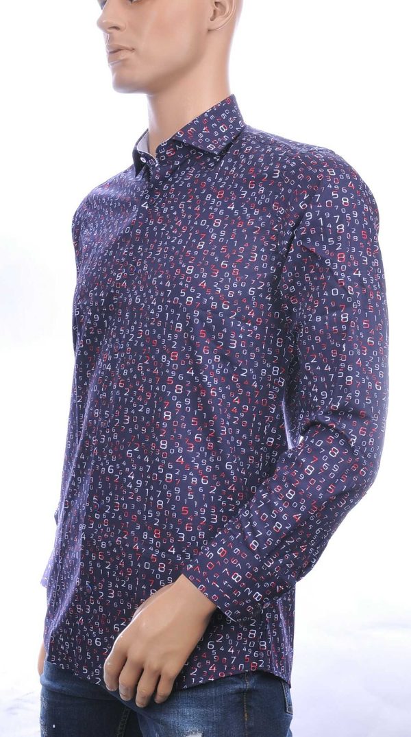 CARTER DAVIS Italiaanse getailleerd slim fit allover cijfers dessin heren overhemd Navy