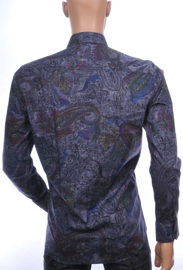 Corrino Blue Industry Wolff Blitz Moncler DIOR Philipp Plein PRADA Louis Vuitton GUCCI VERSACE KENZO Dsquared2 Levi's CHASIN G-STAR DOLCE & GABBANA DIESEL PME LEGEND WAM DENIM LACOSTE modern fit allover paisley dessin heren overhemd Antraciet