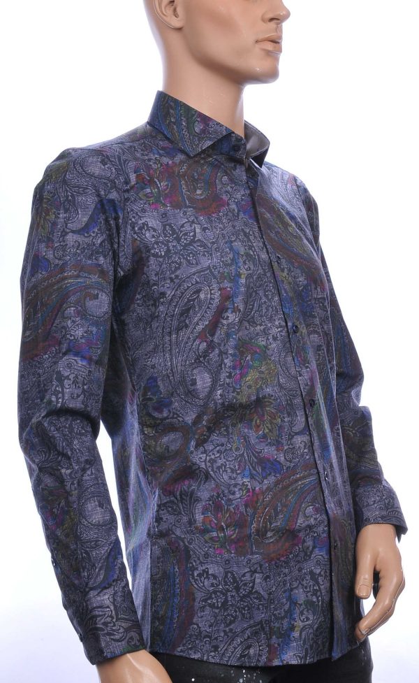 Corrino Blue Industry Wolff Blitz Moncler DIOR Philipp Plein PRADA Louis Vuitton GUCCI VERSACE KENZO Dsquared2 Levi's CHASIN G-STAR DOLCE & GABBANA DIESEL PME LEGEND WAM DENIM LACOSTE modern fit allover paisley dessin heren overhemd Antraciet