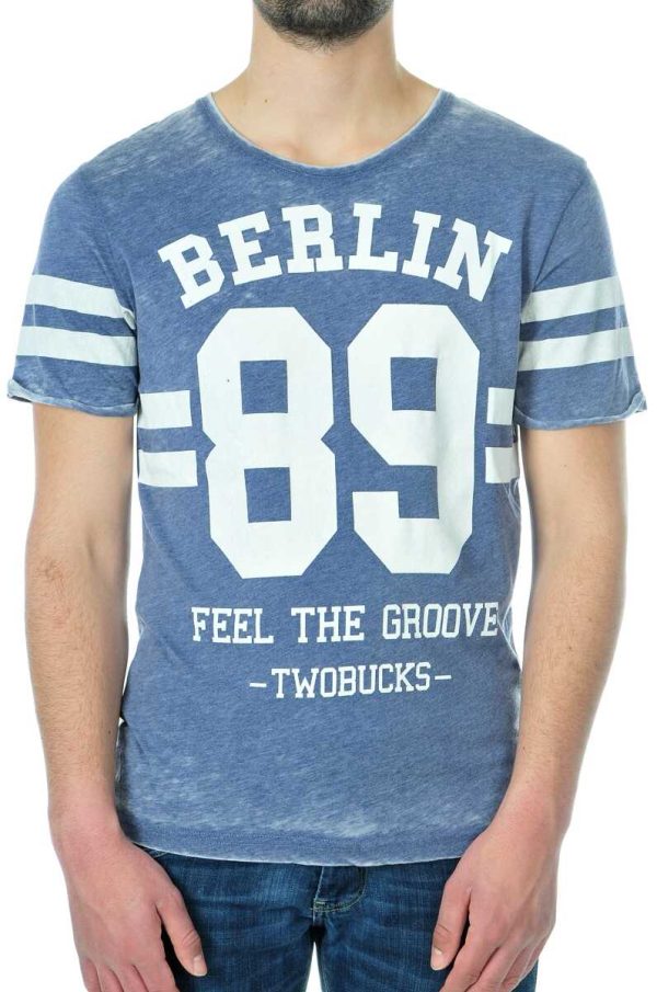 Two Bucks Berlin 89 exclusieve slim fit heren T-Shirt Blauw