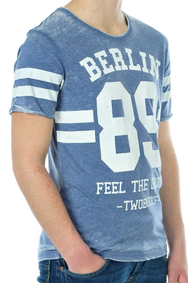 Two Bucks Berlin 89 exclusieve slim fit heren T-Shirt Blauw