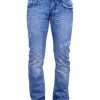 blauwe heren jeans met studs en regular fit pasvorm