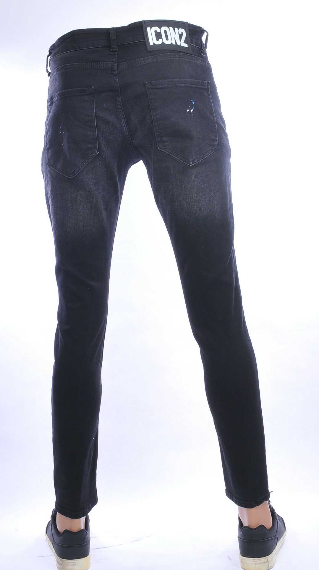 ICON2 hippie gescheurde slim fit stretch heren jeans met sierrits Zwart