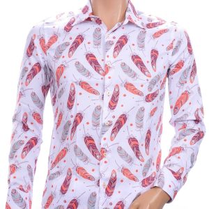 KICKDOWN slim fit allover indiaan veren dessin heren casual overhemd Wit