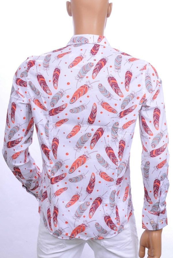 KICKDOWN slim fit allover indiaan veren dessin heren casual overhemd Wit