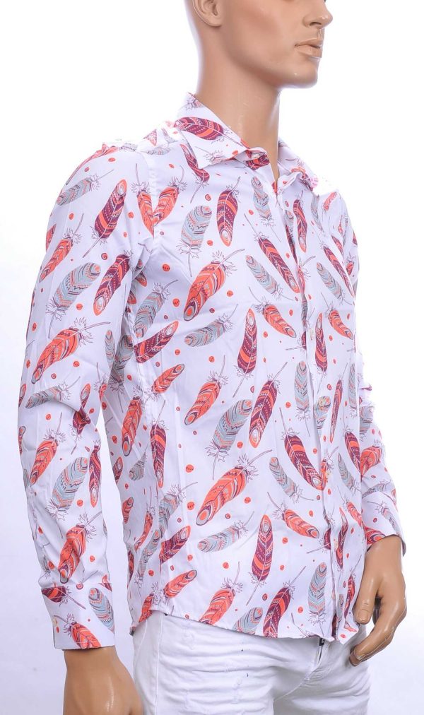 KICKDOWN slim fit allover indiaan veren dessin heren casual overhemd Wit