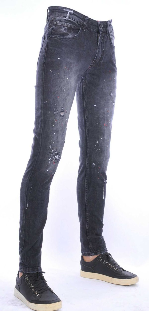 BlackRock trendy gescheurde slim fit heren jeans met verfvlekjes Zwart