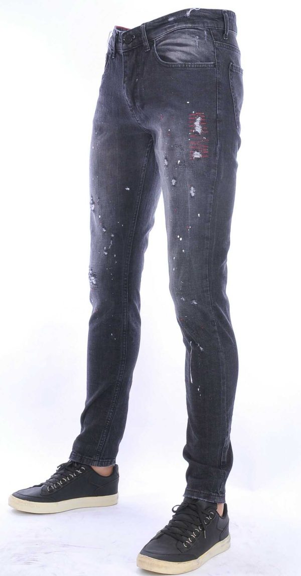 BlackRock trendy gescheurde slim fit heren jeans met verfvlekjes Zwart