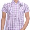 Cipo & Baxx allover ruiten dessin heren korte mouwen overhemd met borstzakken Lila