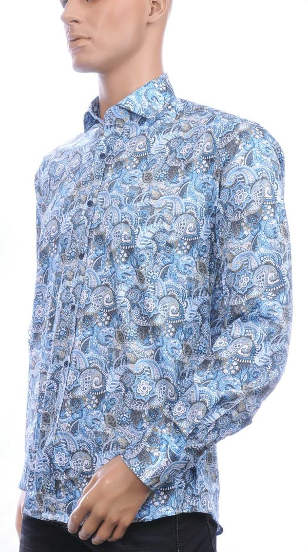 Corrino Italiaanse getailleerd slim fit allover paisley dessin heren overhemd Blauw