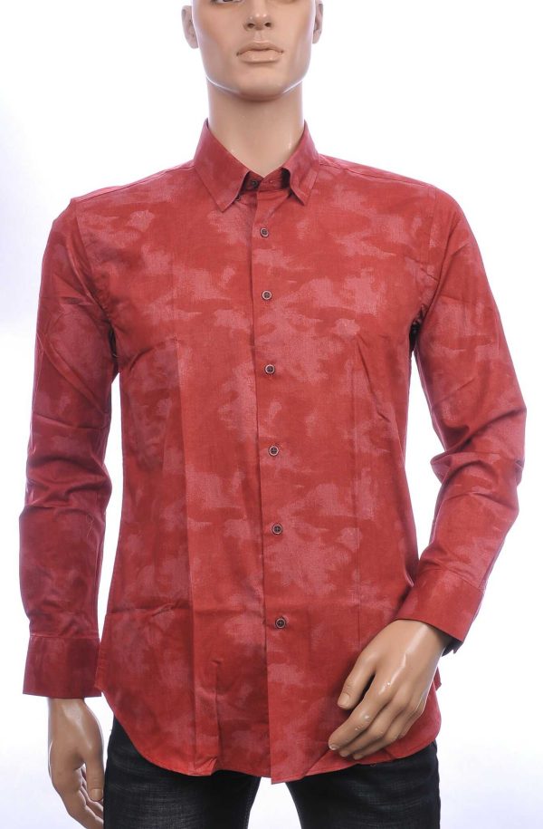 Corrino Italiaanse getailleerd slim fit allover schaduw dessin heren overhemd Bordeaux
