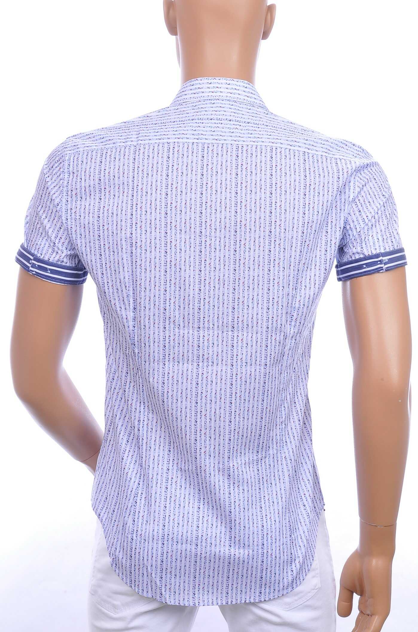 GABANO slim fit allover multi kleur fashion dessin korte mouwen heren gestreept overhemd Blauw