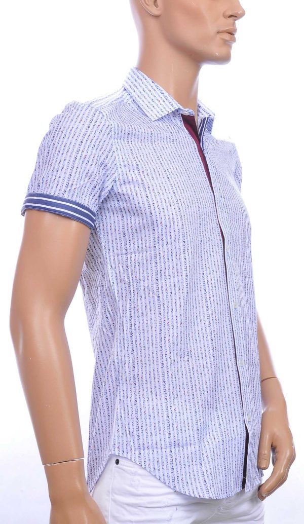 GABANO slim fit allover multi kleur fashion dessin korte mouwen heren gestreept overhemd Blauw