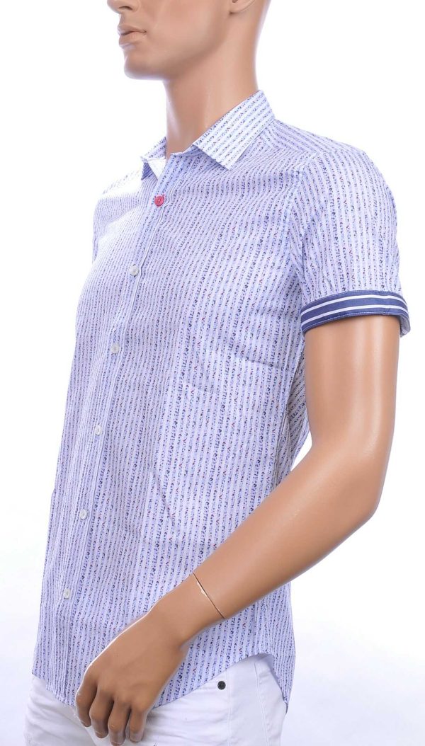 GABANO slim fit allover multi kleur fashion dessin korte mouwen heren gestreept overhemd Blauw