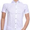 GABANO slim fit effen kleur korte mouwen heren overhemd Wit