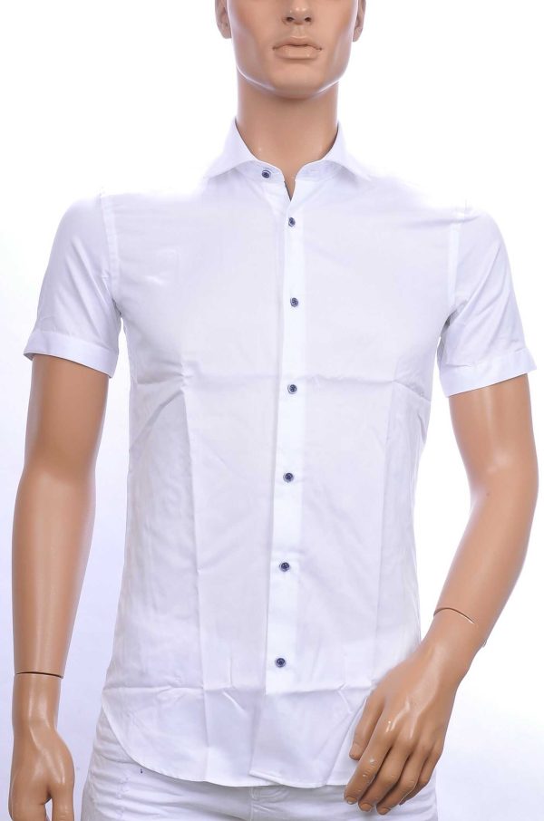 GABANO slim fit effen kleur korte mouwen heren overhemd Wit