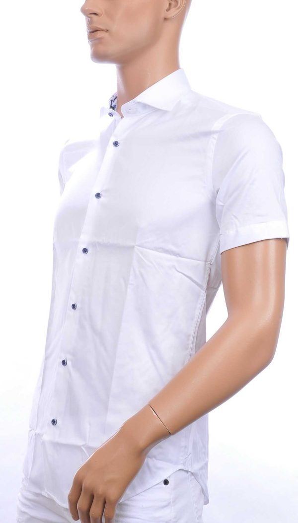 GABANO slim fit effen kleur korte mouwen heren overhemd Wit