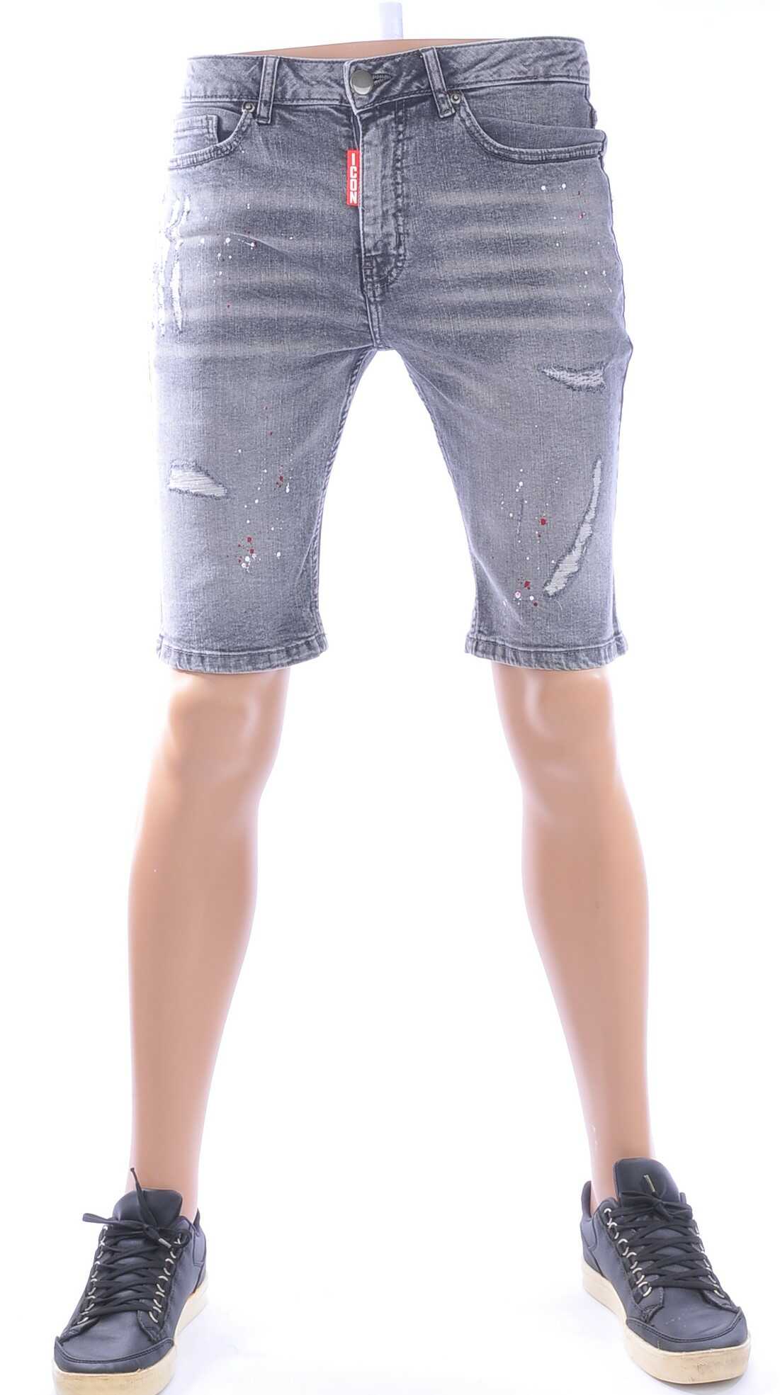 ICON Hippie Gescheurde Slim Fit Heren Korte Spijkerbroek met Verfvlekjes – Antraciet Grijs | Trendy & Comfortabel