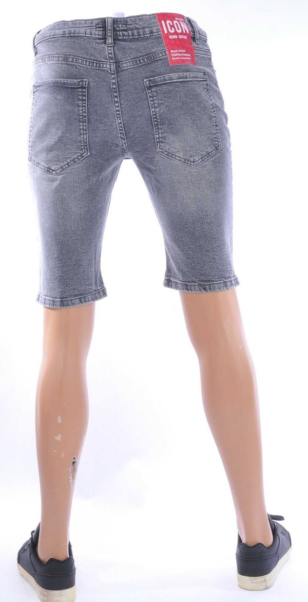 ICON Hippie Gescheurde Slim Fit Heren Korte Spijkerbroek met Verfvlekjes – Antraciet Grijs | Trendy & Comfortabel