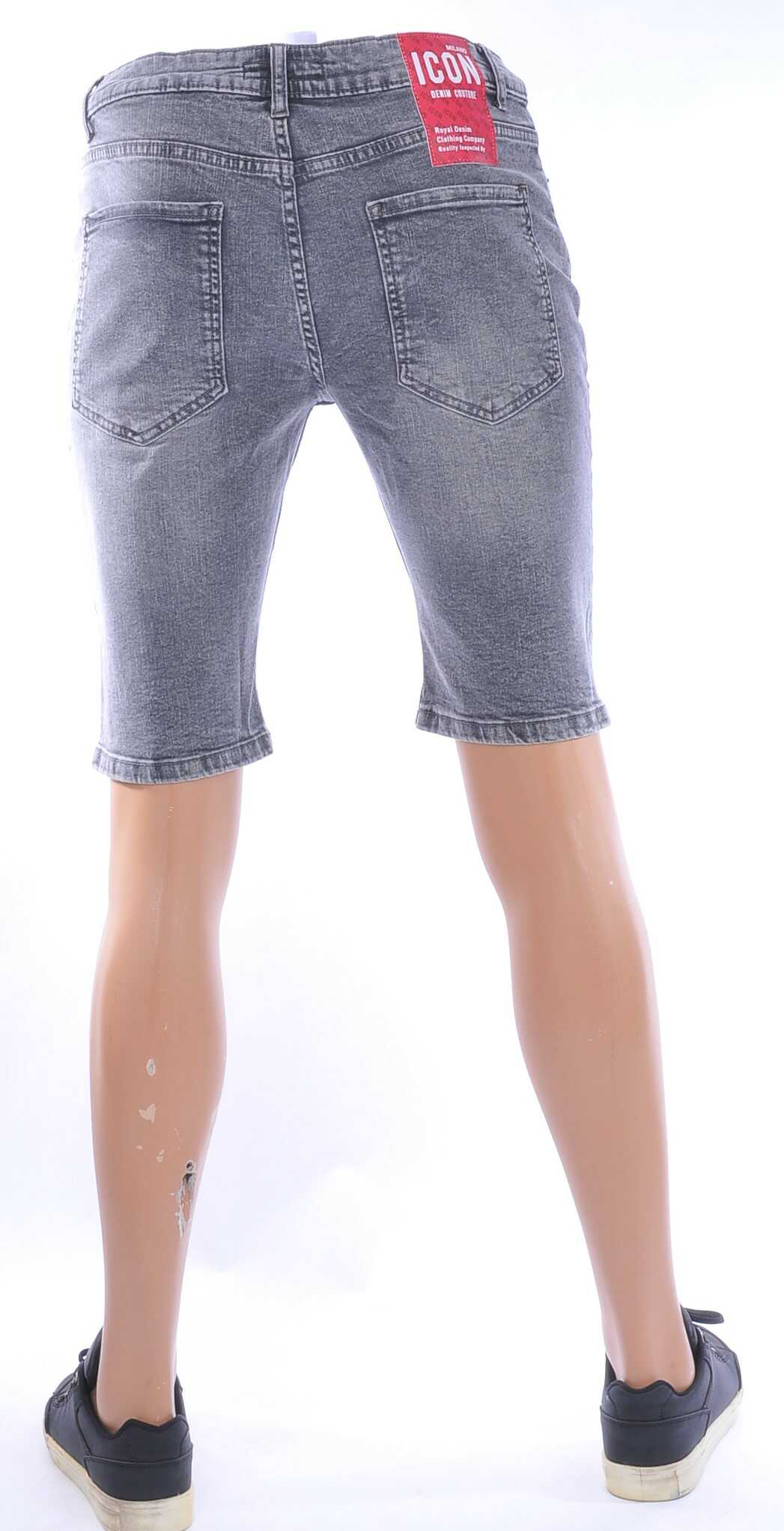 ICON Hippie Gescheurde Slim Fit Heren Korte Spijkerbroek met Verfvlekjes – Antraciet Grijs | Trendy & Comfortabel