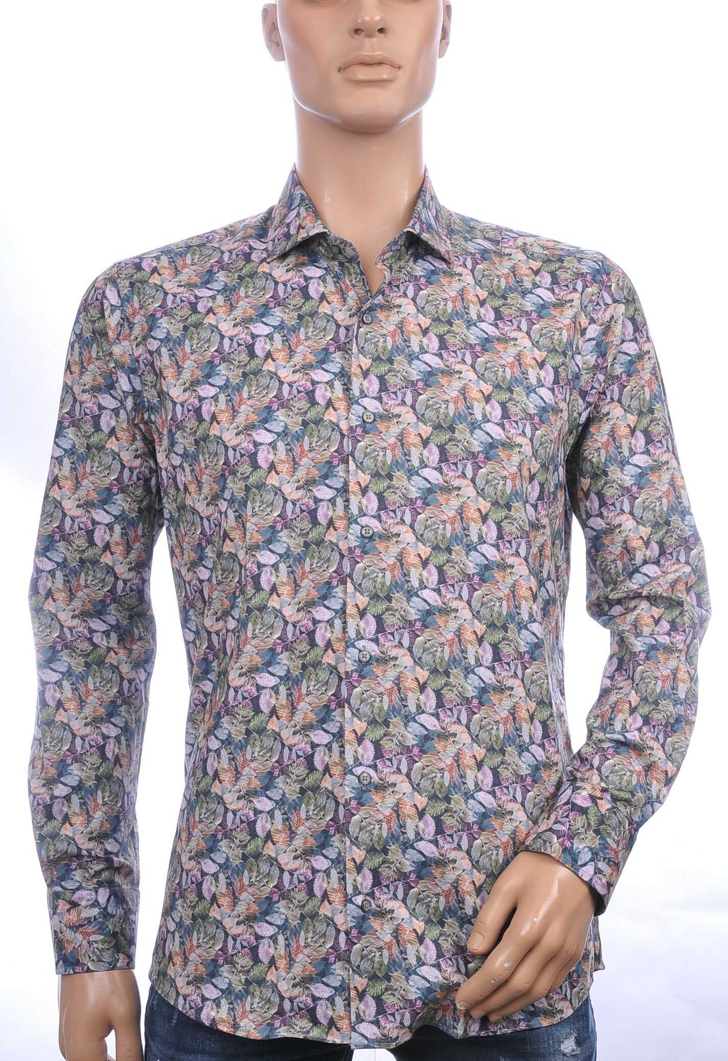 JUST MEN Italiaanse slim fit allover bladeren dessin heren overhemd Khaki