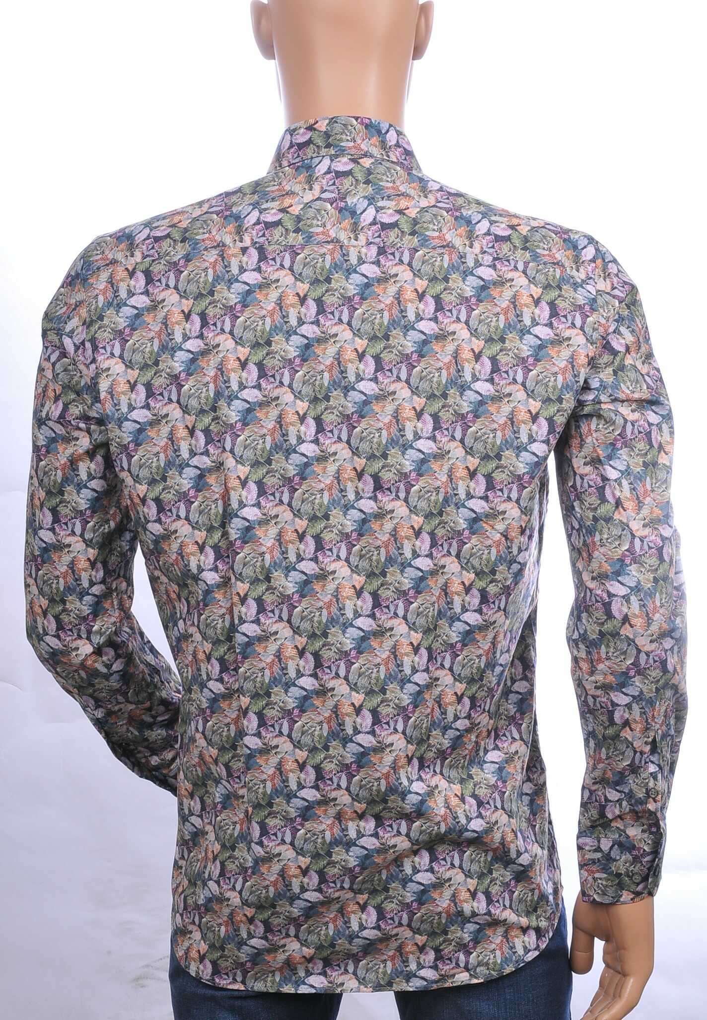 JUST MEN Italiaanse slim fit allover bladeren dessin heren overhemd Khaki