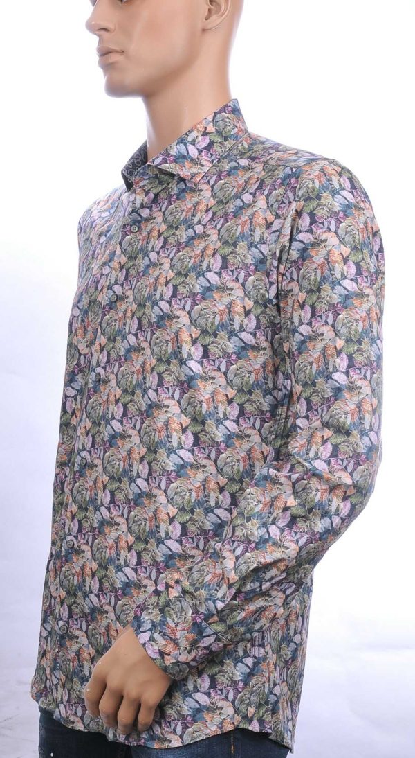 JUST MEN Italiaanse slim fit allover bladeren dessin heren overhemd Khaki