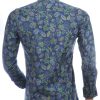 CARTER DAVIS Italiaanse slim fit allover bladeren dessin heren overhemd Navy