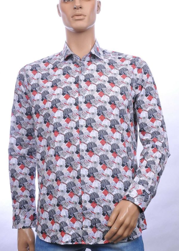 CORRINO slim fit allover modern dessin heren overhemd Wit