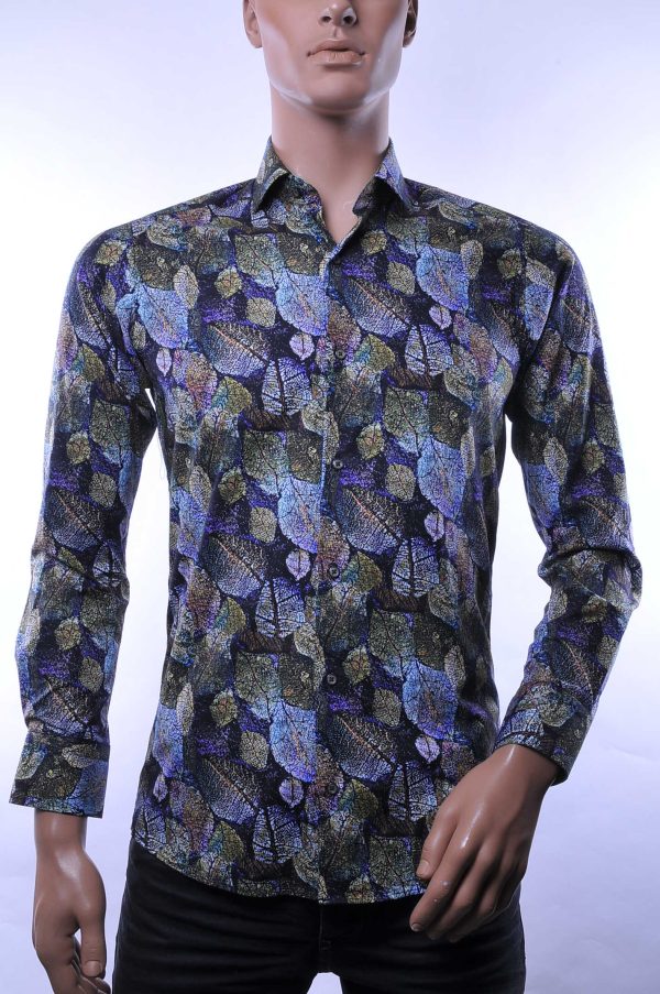 Corrino Wolff Blitz Moncler DIOR Philipp Plein PRADA Louis Vuitton GUCCI VERSACE KENZO Dsquared2 Levi's CHASIN G-STAR DOLCE & GABBANA DIESEL PME LEGEND WAM DENIM LACOSTE trendy modern fit allover bladeren dessin heren overhemd Groen